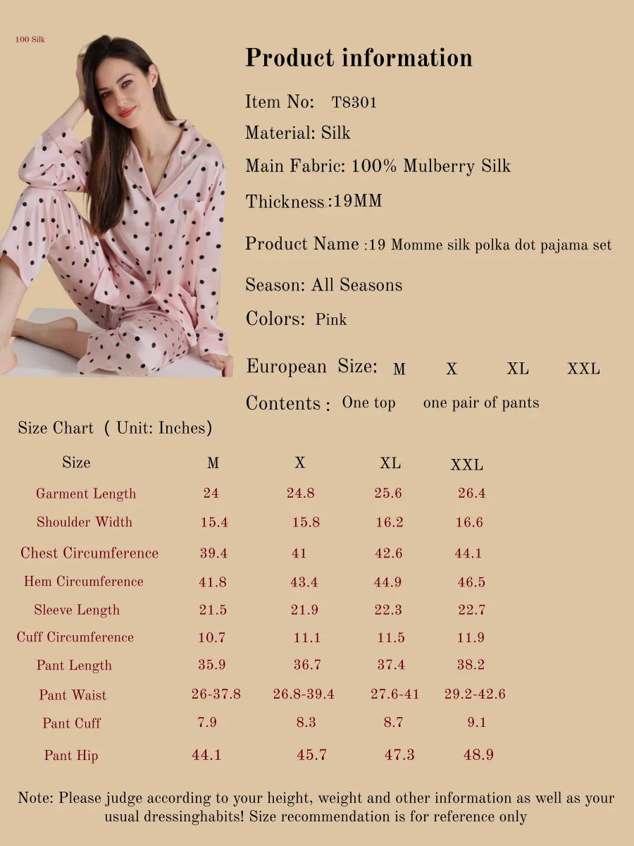 19 Momme Silk Polka Dot Pajama Set - 100% Mulberry Silk Silk Nightgown And Robe Set | Silkgala