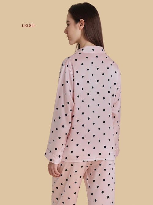 19 Momme Silk Polka Dot Pajama Set - 100% Mulberry Silk Silk Nightgown And Robe Set | Silkgala
