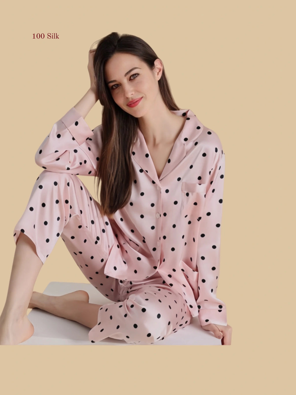 19 Momme Silk Polka Dot Pajama Set - 100% Mulberry Silk Silk Nightgown And Robe Set | Silkgala