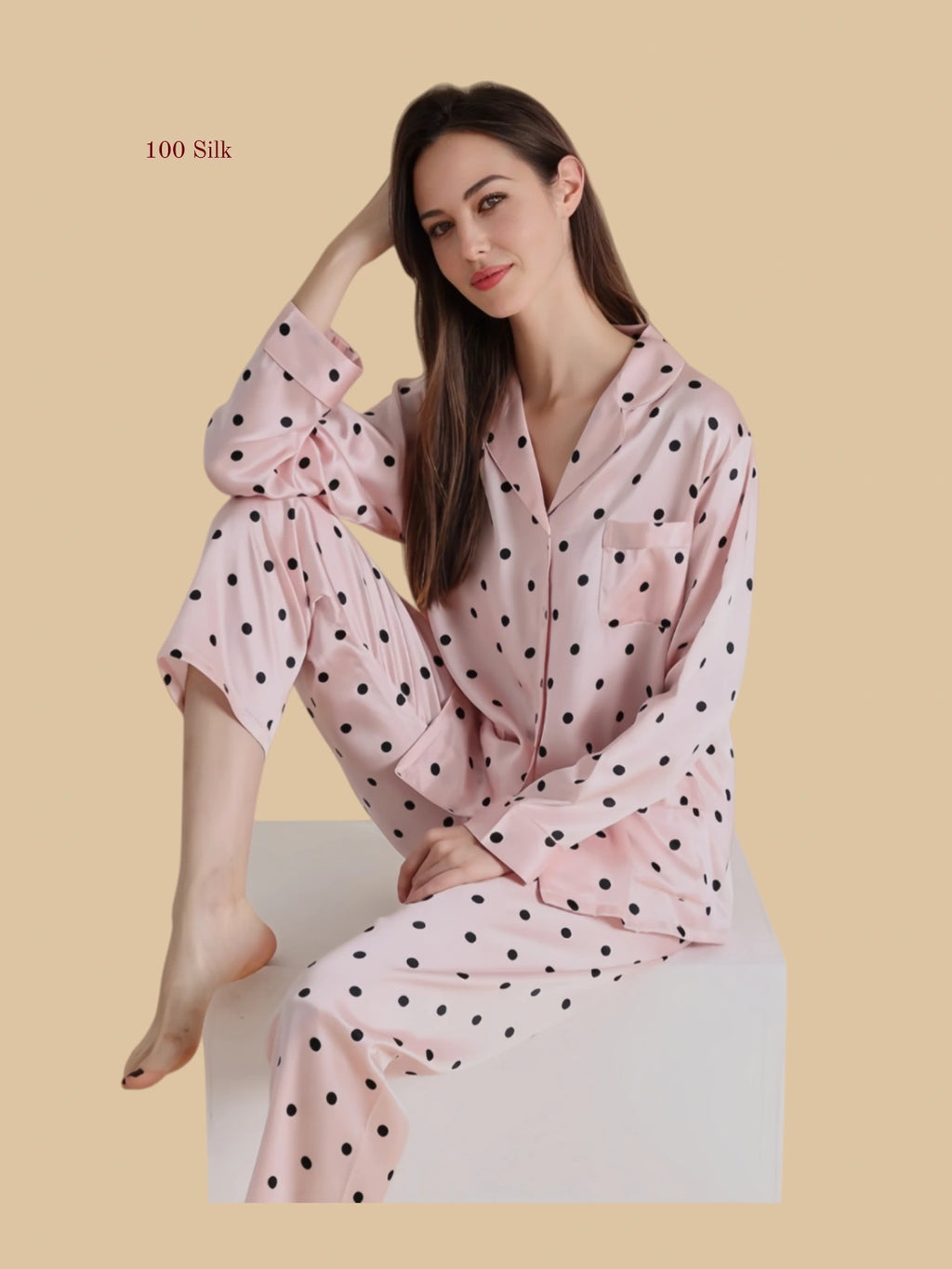 19 Momme Silk Polka Dot Pajama Set - 100% Mulberry Silk Silk Nightgown And Robe Set | Silkgala