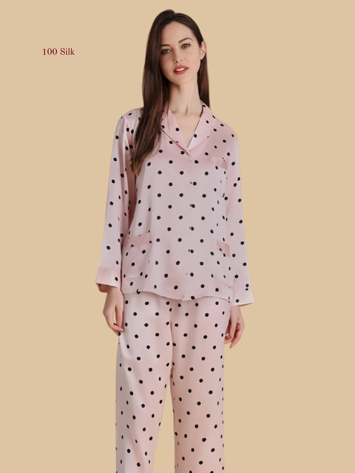 19 Momme Silk Polka Dot Pajama Set - 100% Mulberry Silk Silk Nightgown And Robe Set | Silkgala