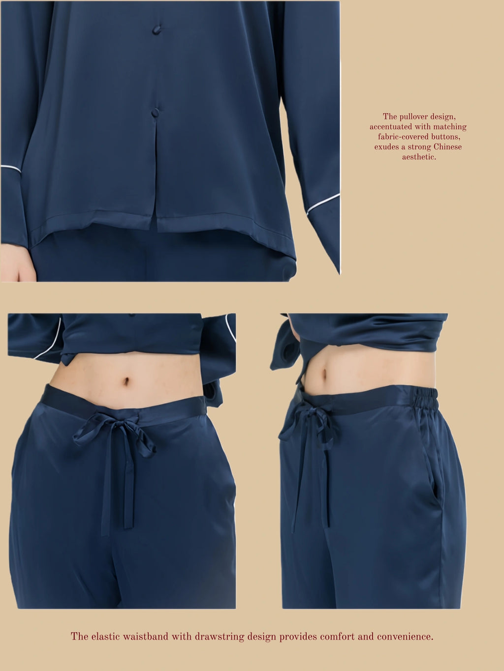 Sky blue 19mm soft V pajama set back view with clean long-set silhouette