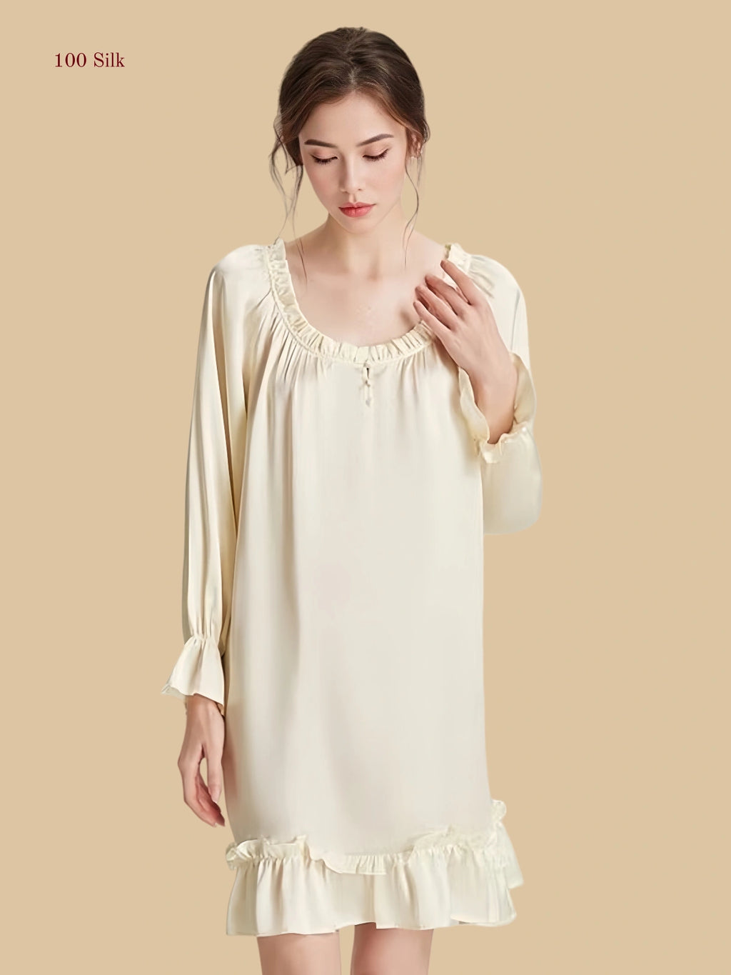 Off-White 16 Momme silk midi dress featuring a textured U-neck and tiered scalloped hem | Silkgala