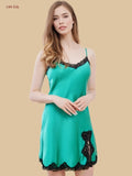 16mm silk nightgown lace inset side slit front view green