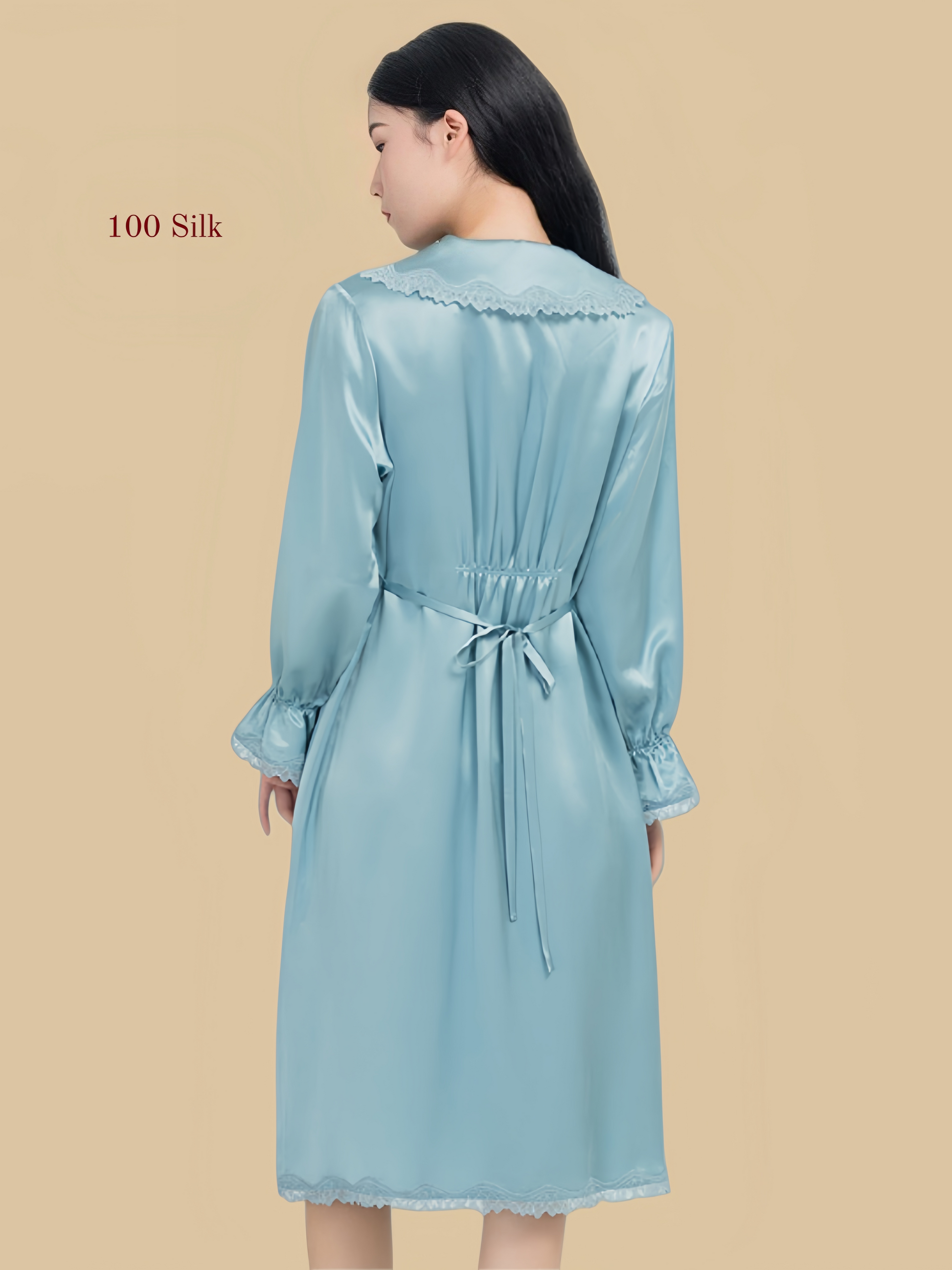 Women's 100% Silk Long-Sleeved Nightgown