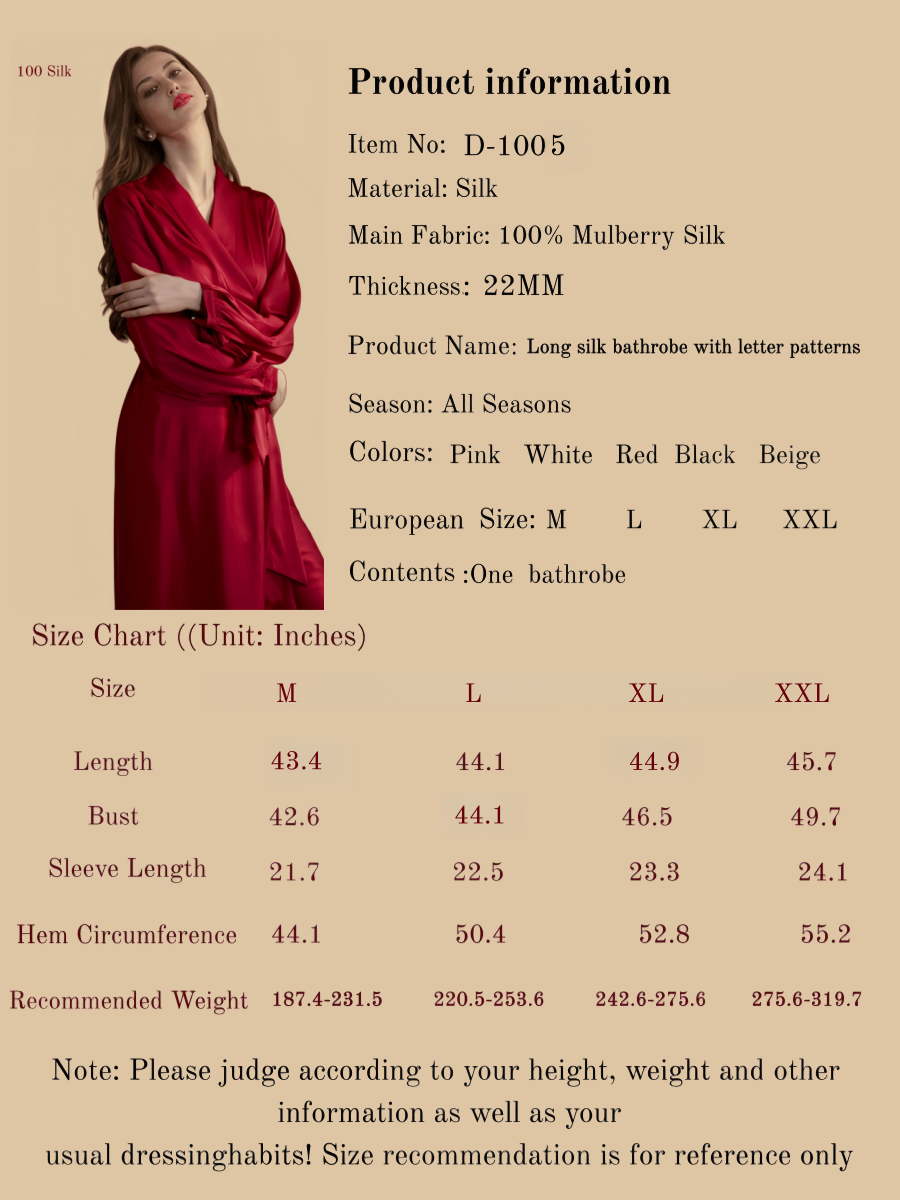 Long silk bathrobe with letter patterns