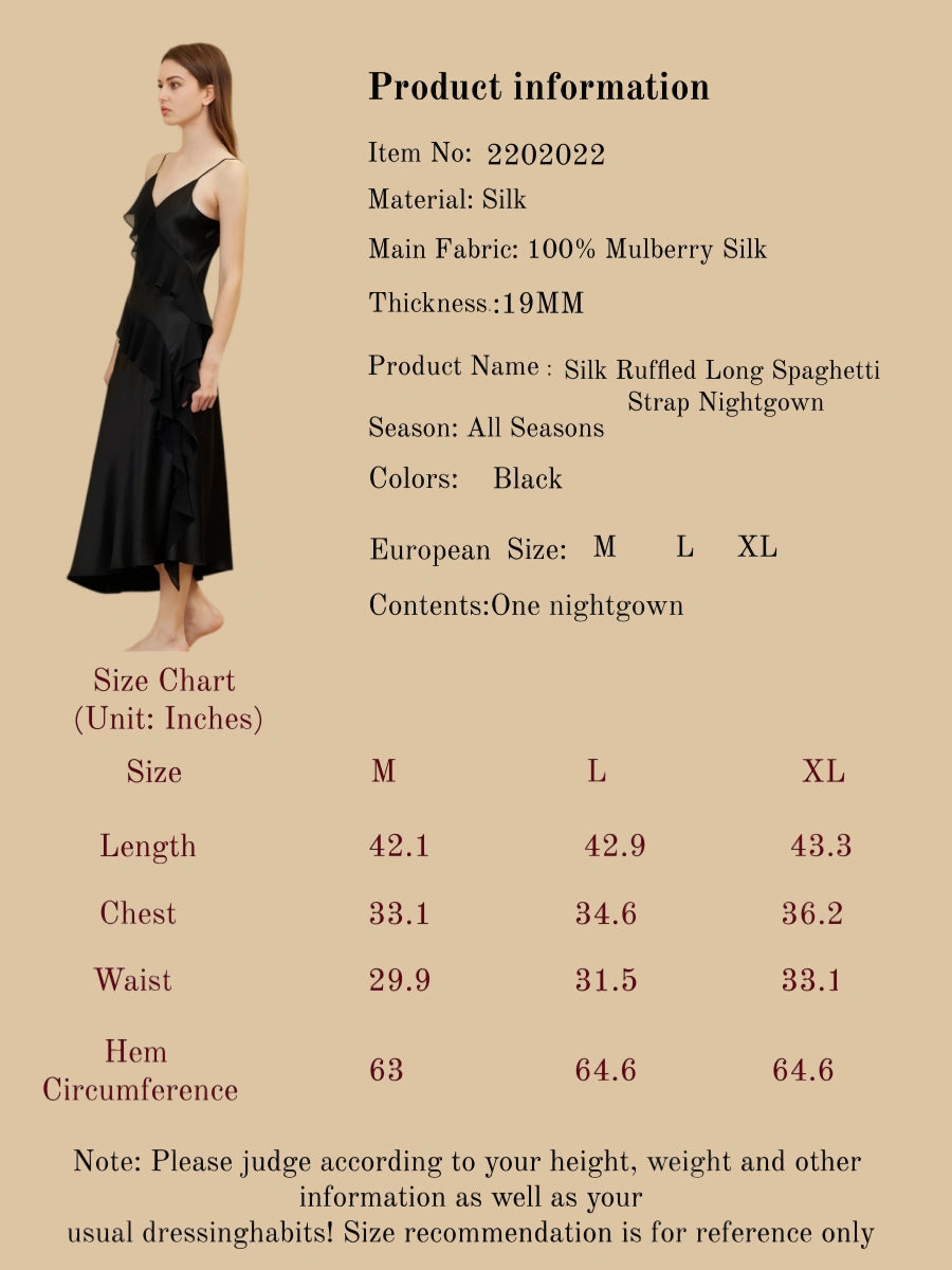 Silk Ruffled Long Spaghetti Strap Nightgown