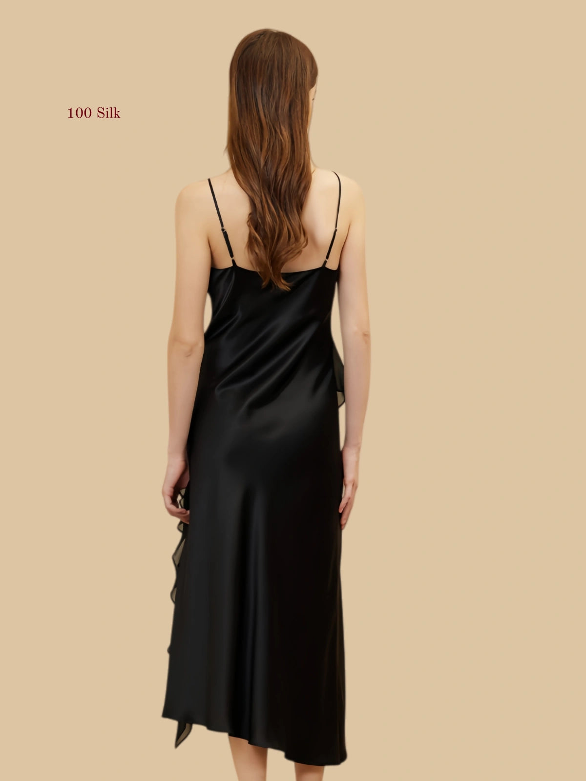 Silk Ruffled Long Spaghetti Strap Nightgown