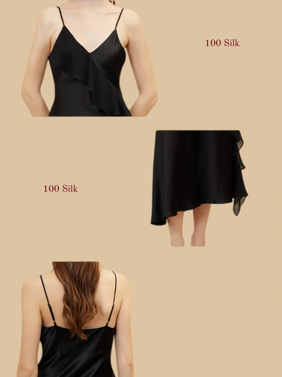 Silk Ruffled Long Spaghetti Strap Nightgown