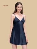 Navy blue 22mm silk nightgown with gathered bust front view