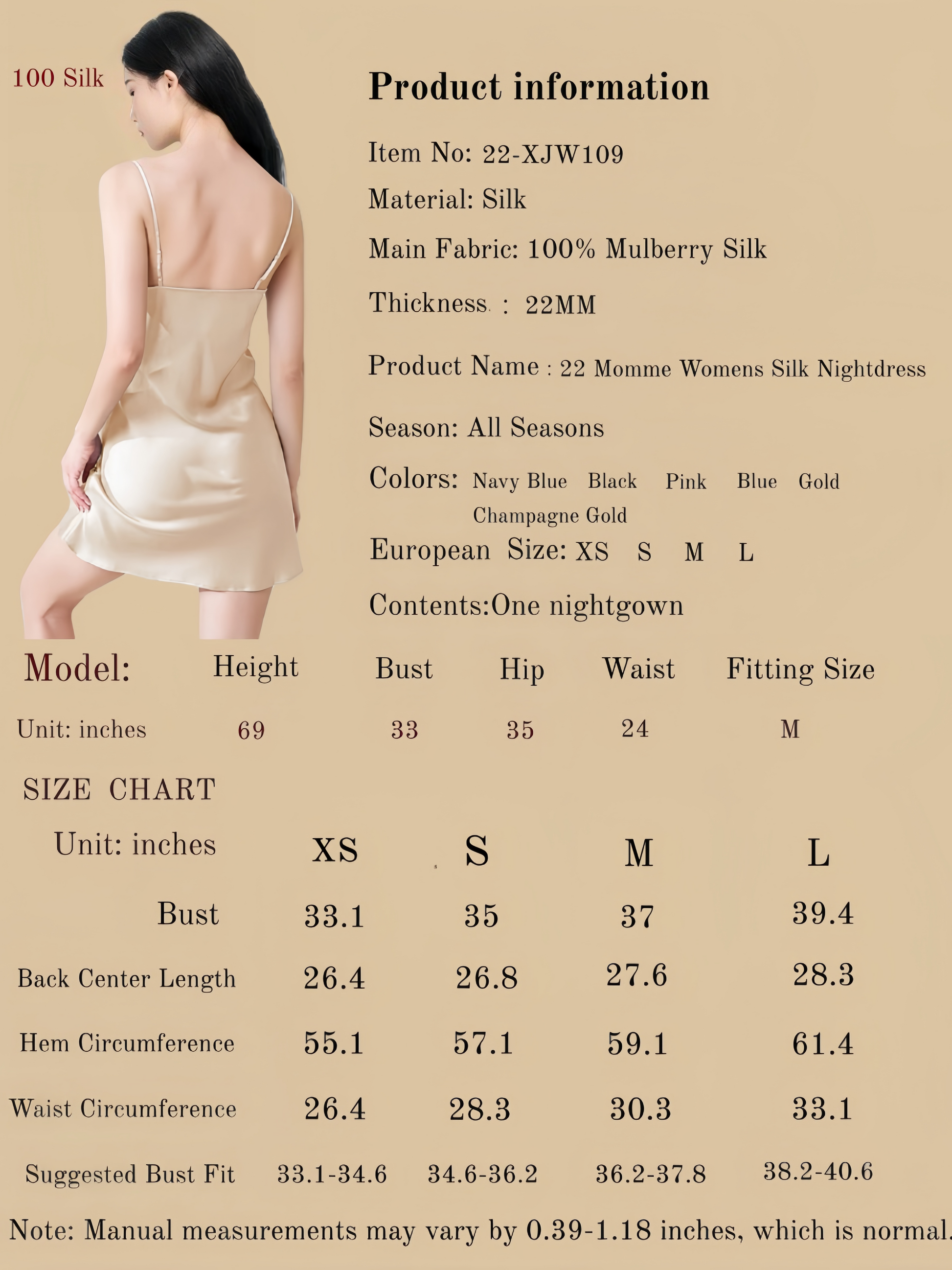 22Momme Womens Silk Nightdress
