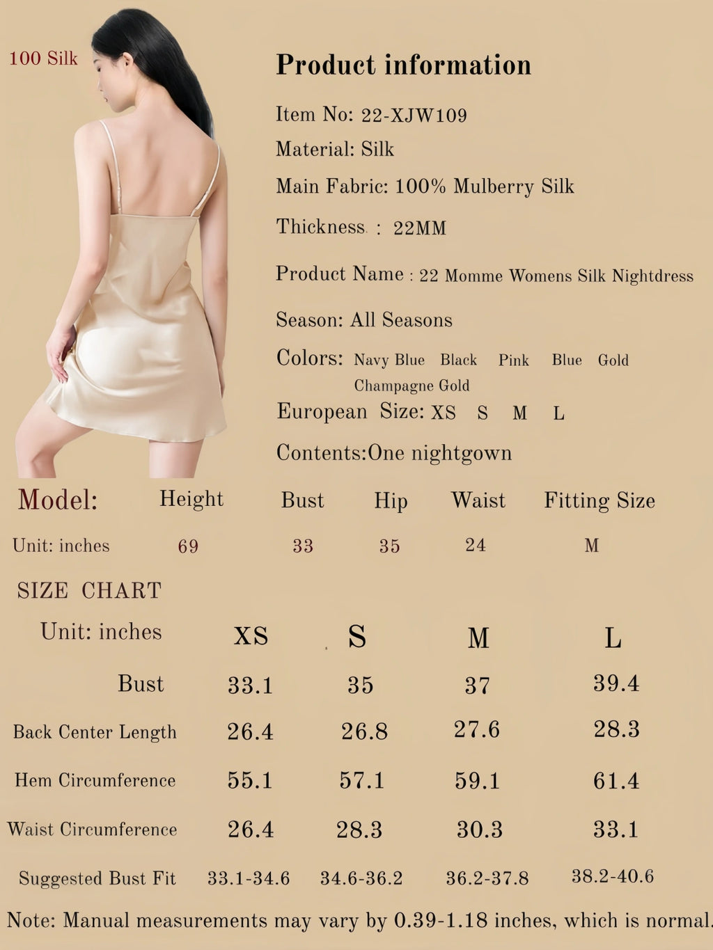 22Momme Womens Silk Nightdress