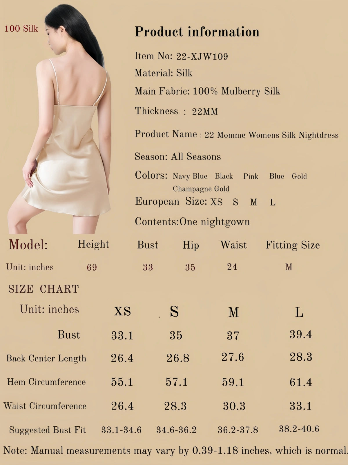 22Momme Womens Silk Nightdress