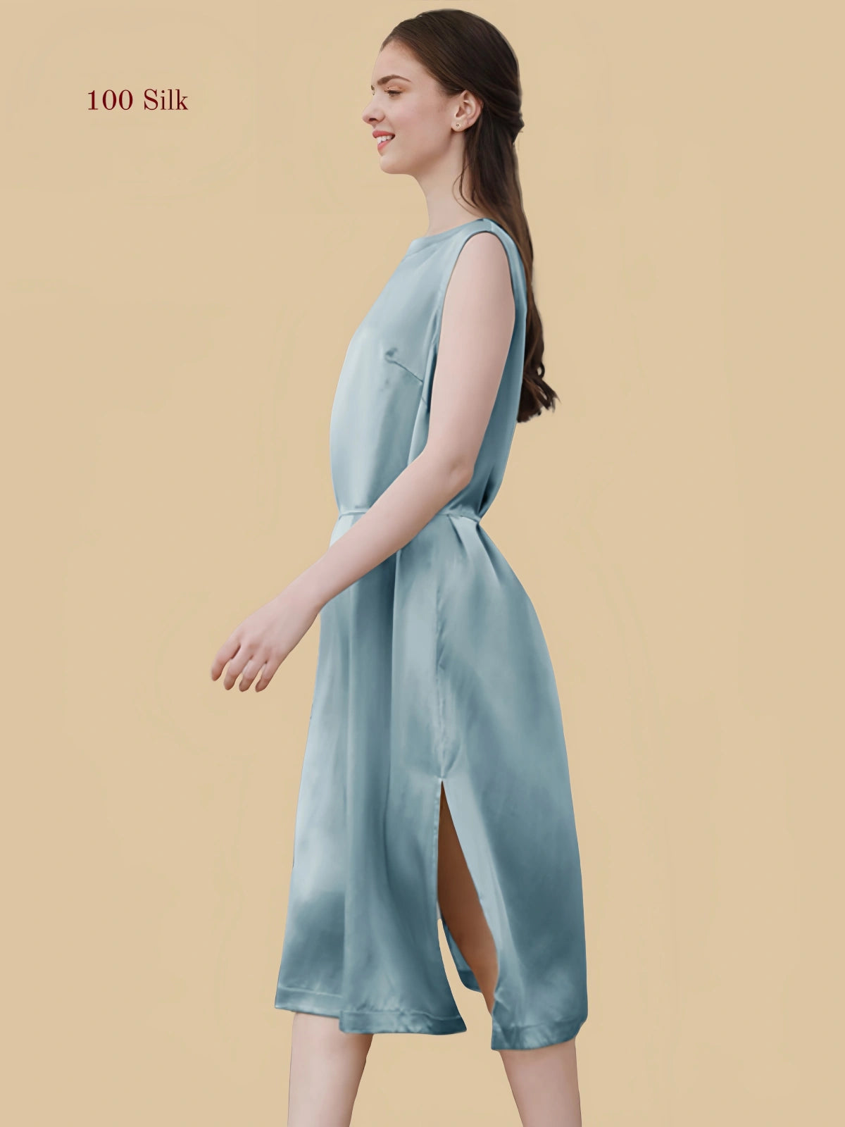 22Momme Silk Slit Sleeveless Nightdress