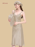 Main Collection Image: Silkgala 22mm heavyweight mulberry silk long slip dress with double-layered V-neck.Khaki