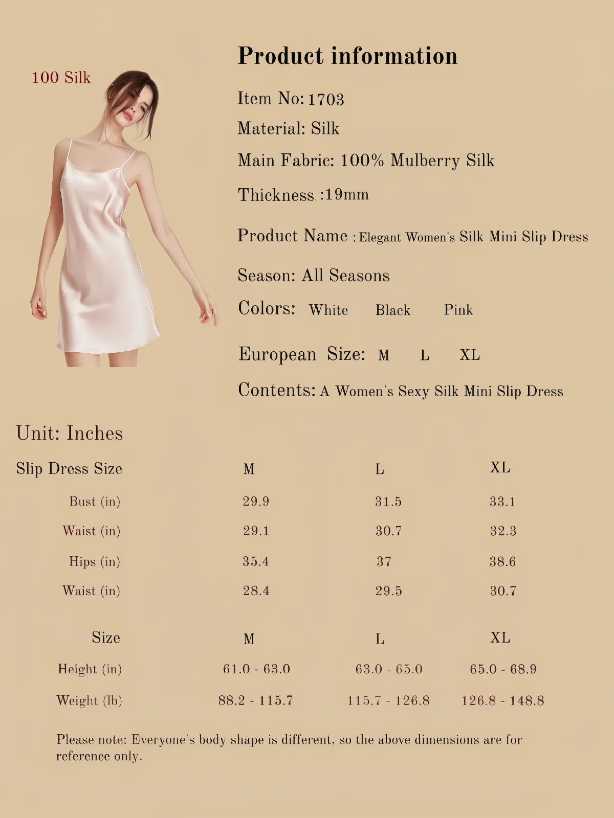 Elegant Women's Silk Mini Slip Dress.