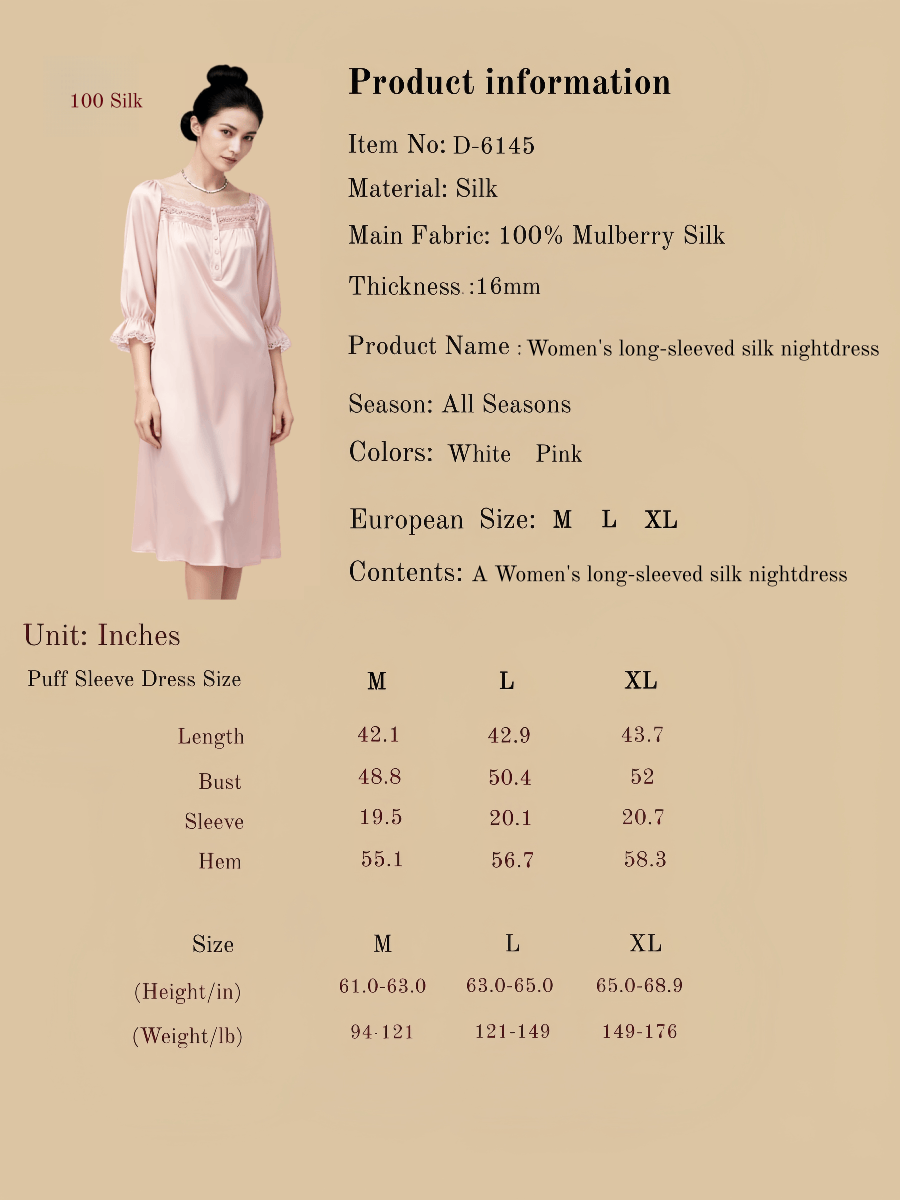 Women's long-sleeved silk nightdress