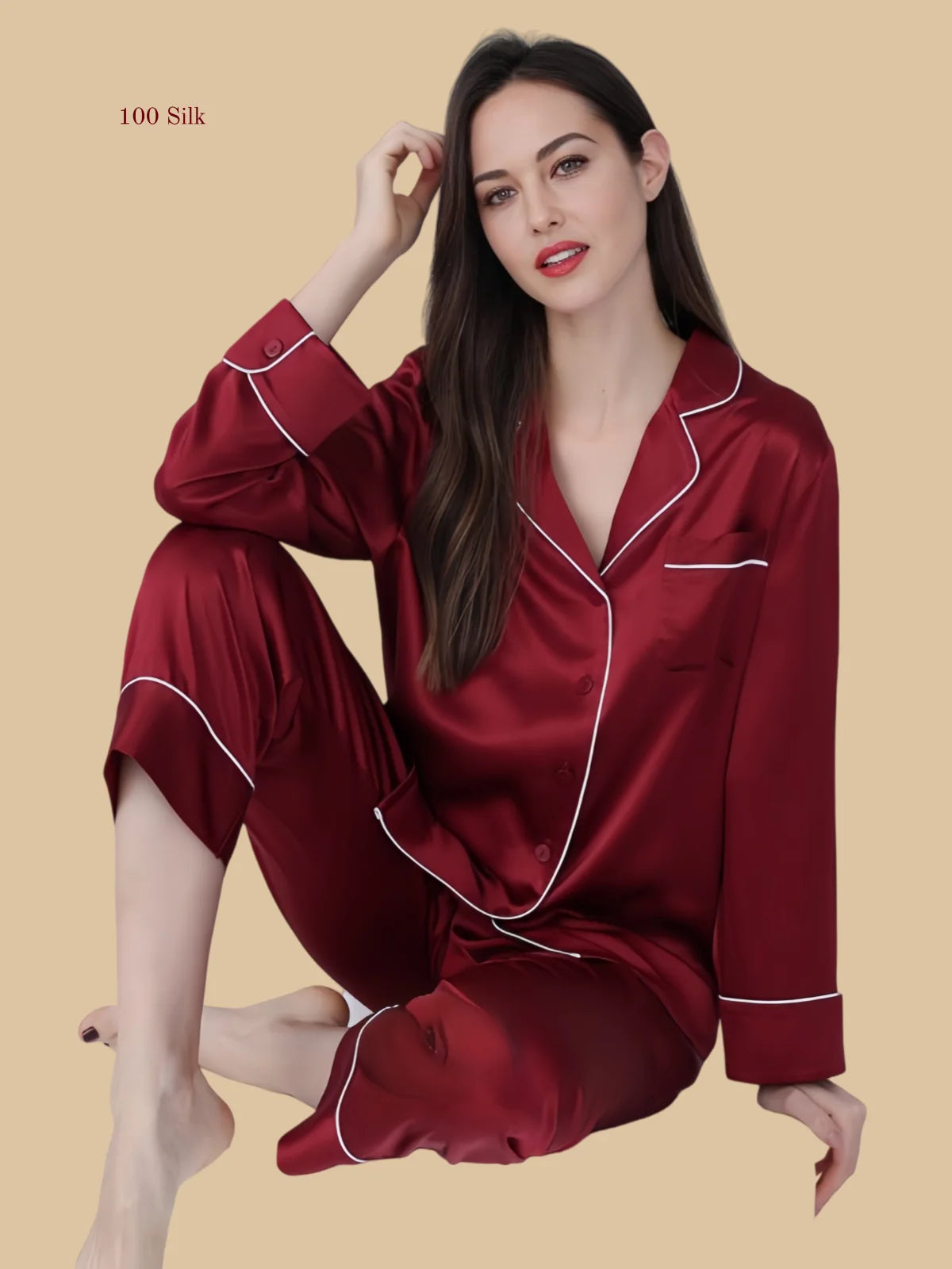 25 Momme Elegant  Silk Long Sleeve Pajama Set