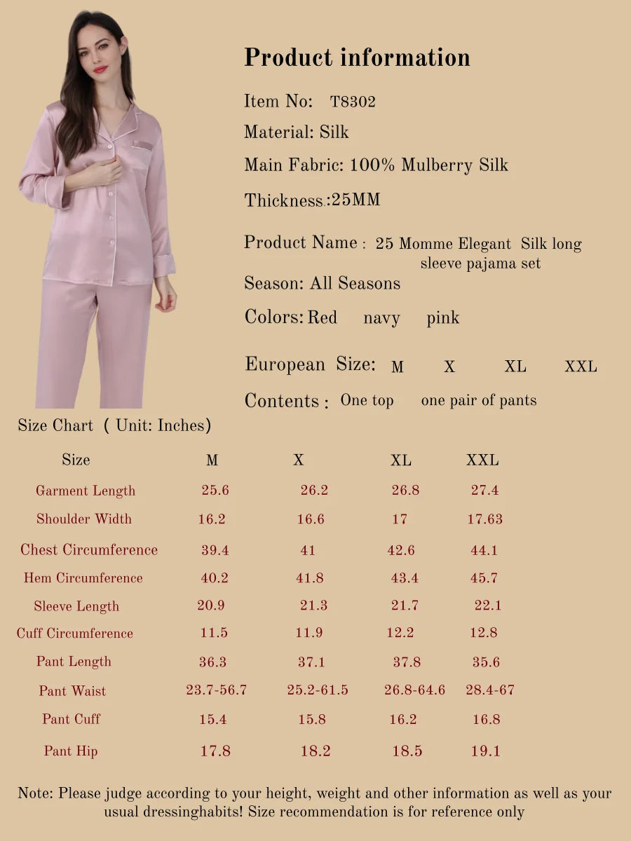 25 Momme Elegant  Silk Long Sleeve Pajama Set