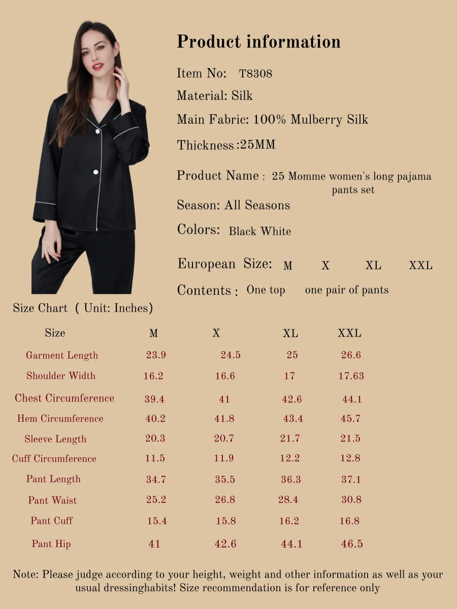 25 Momme Women's Long Pajama Pants Set