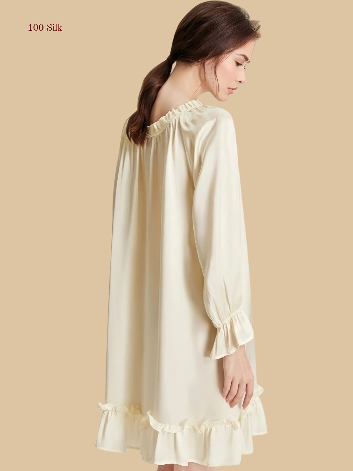 Off-White 16 Momme silk midi dress featuring a textured U-neck and tiered scalloped hem | Silkgala