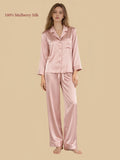Dusty Pink 30 momme mulberry silk two-piece pajama set with button-front top and matching drawstring pants