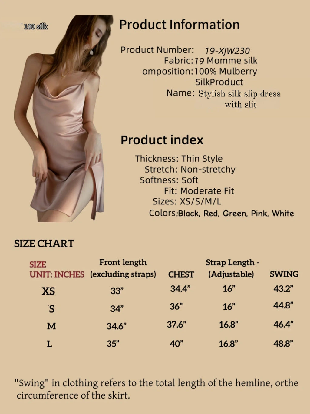 Stylish silk slip dress with slit