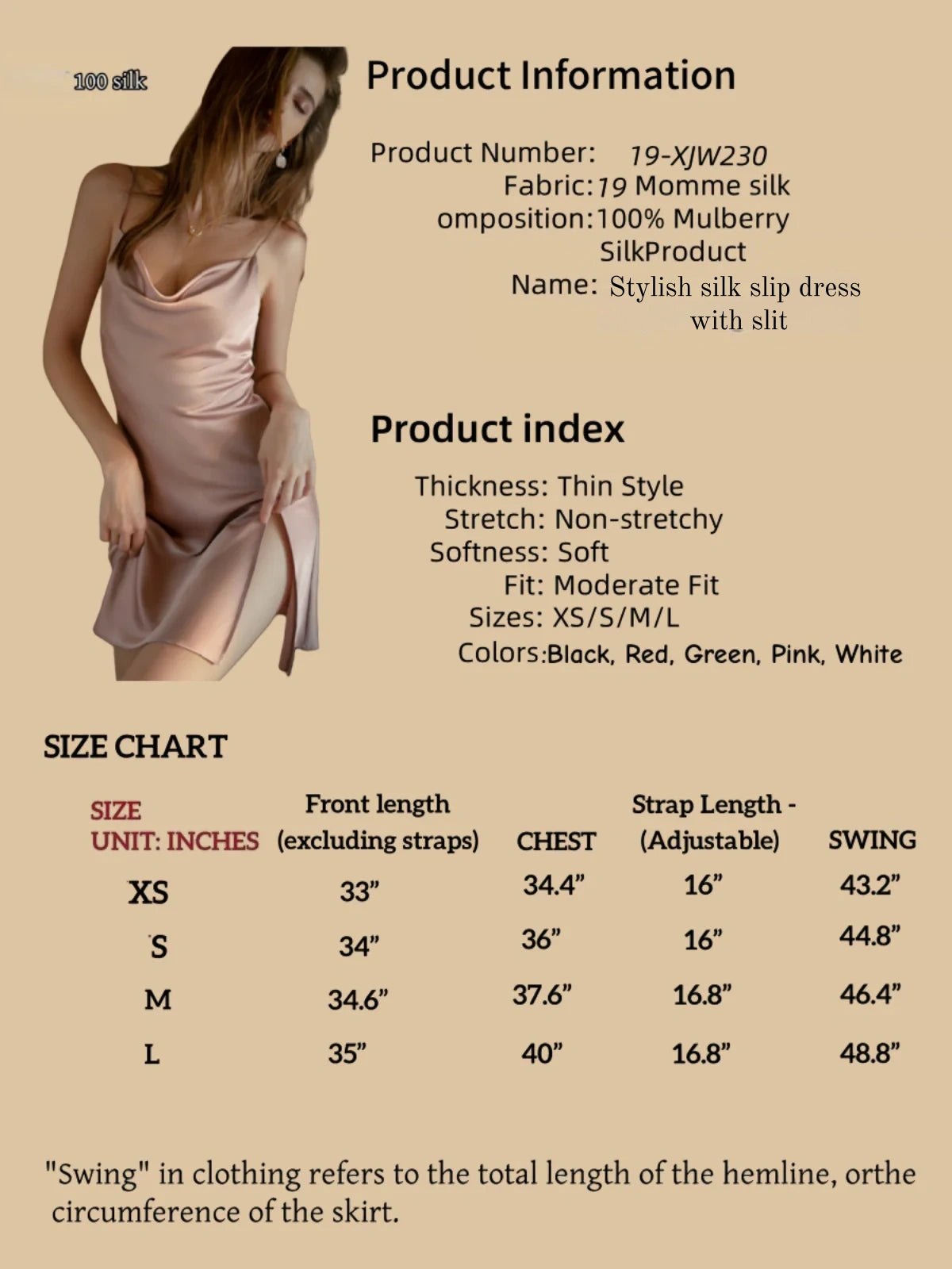 Stylish silk slip dress with slit