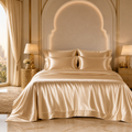 35 momme champagne gold mulberry silk bedding set in a luxury Middle East master bedroom