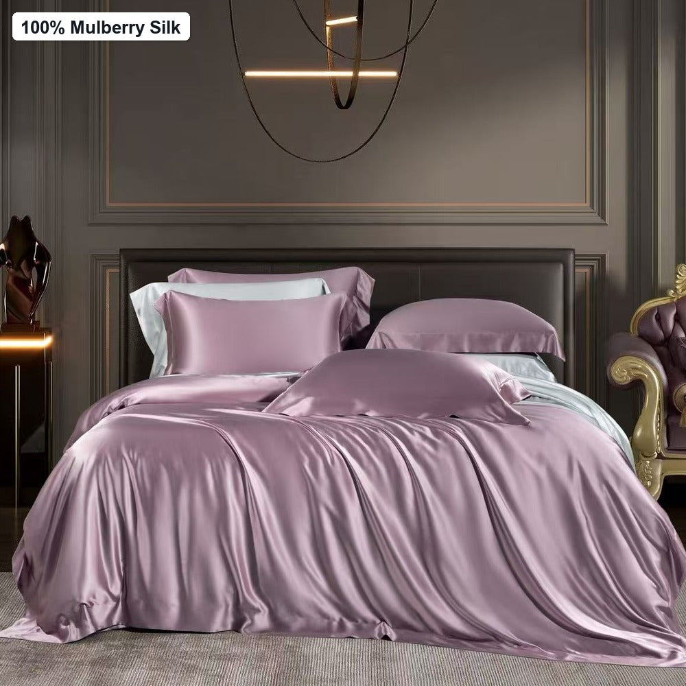 Purple 35 momme mulberry silk 4-piece bedding set for luxury Middle East bedrooms