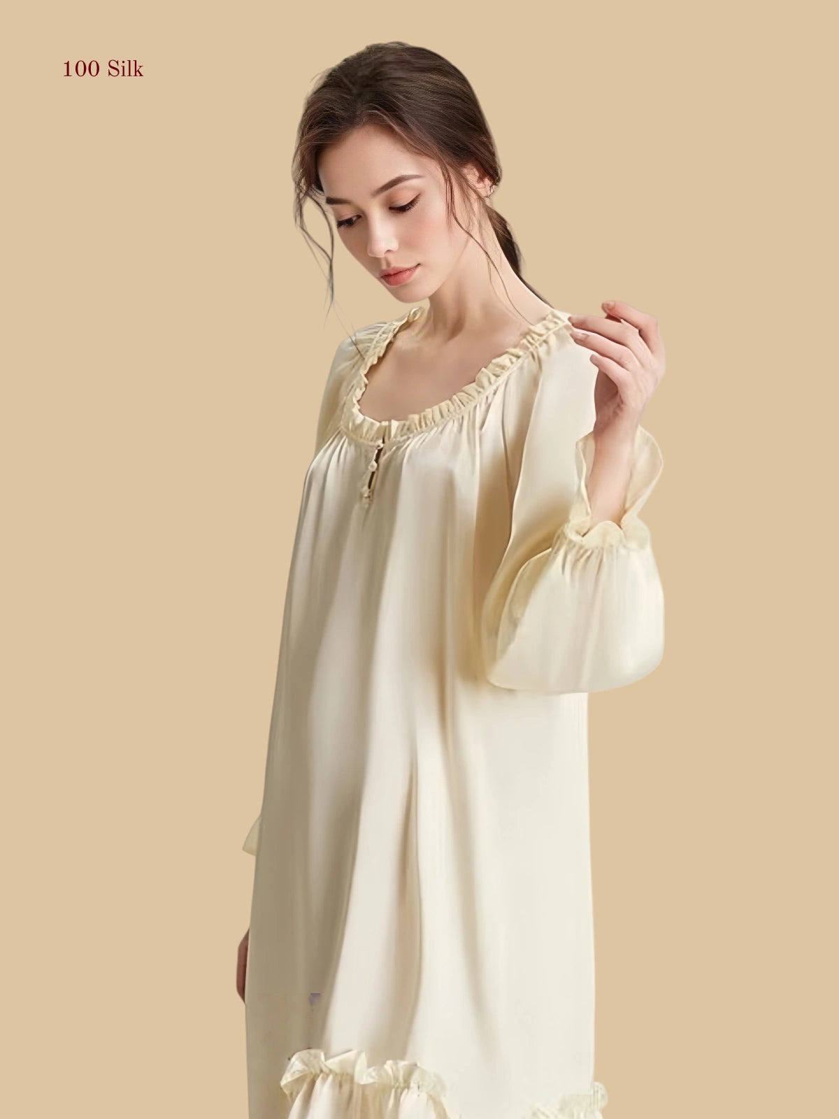 Off-White 16 Momme silk midi dress featuring a textured U-neck and tiered scalloped hem | Silkgala