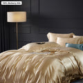 Champagne gold 40 momme mulberry silk 4-piece bedding set without watermark for luxury Middle East bedrooms