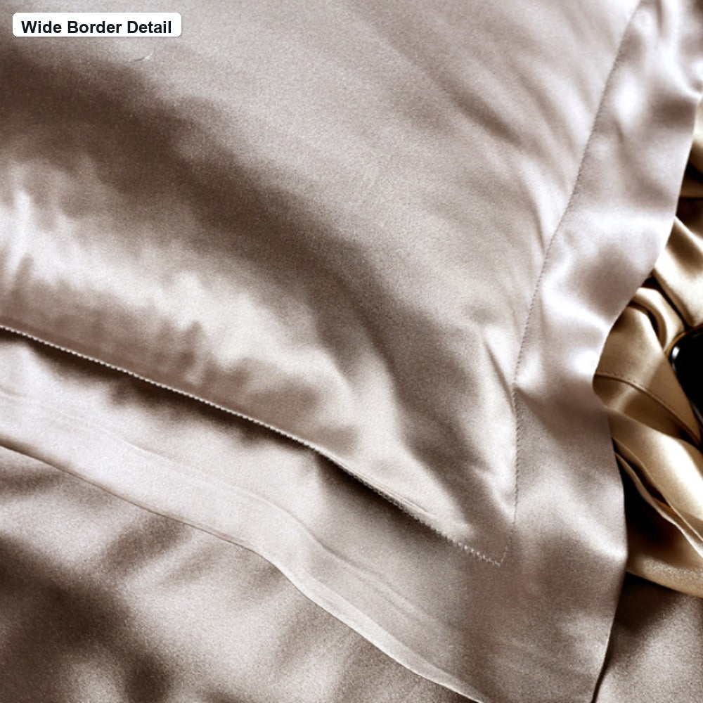 40 momme mulberry silk bedding wide border detail close-up