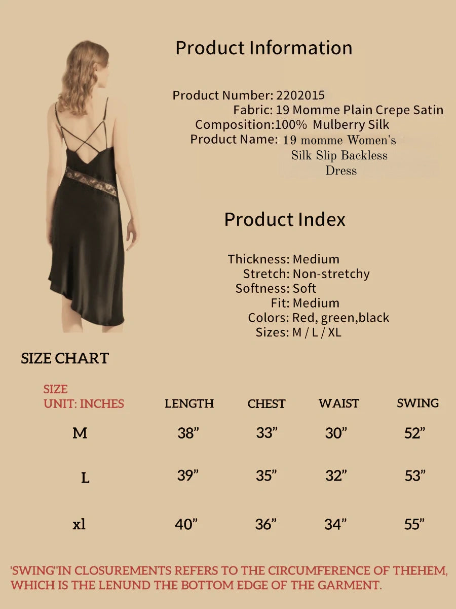 19 Momme Women's Silk Slip Backless Dress