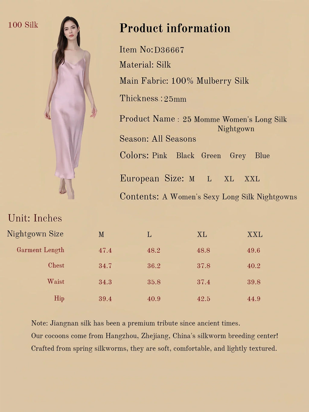 25 Momme Women's Long Silk Nightgown