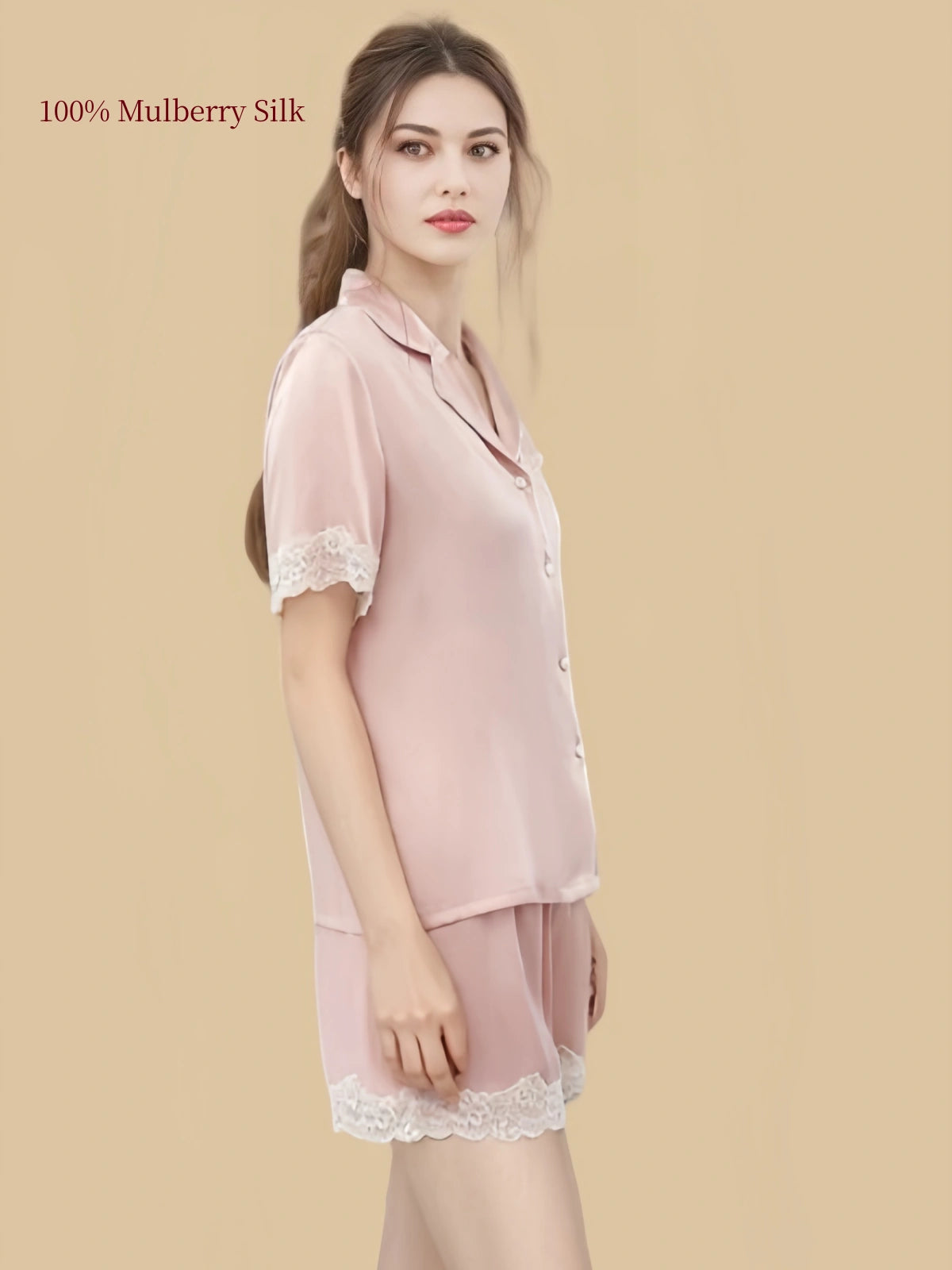 16 Momme French Silk Shirt and Shorts Set | Lace Pocket Drawstring Waist