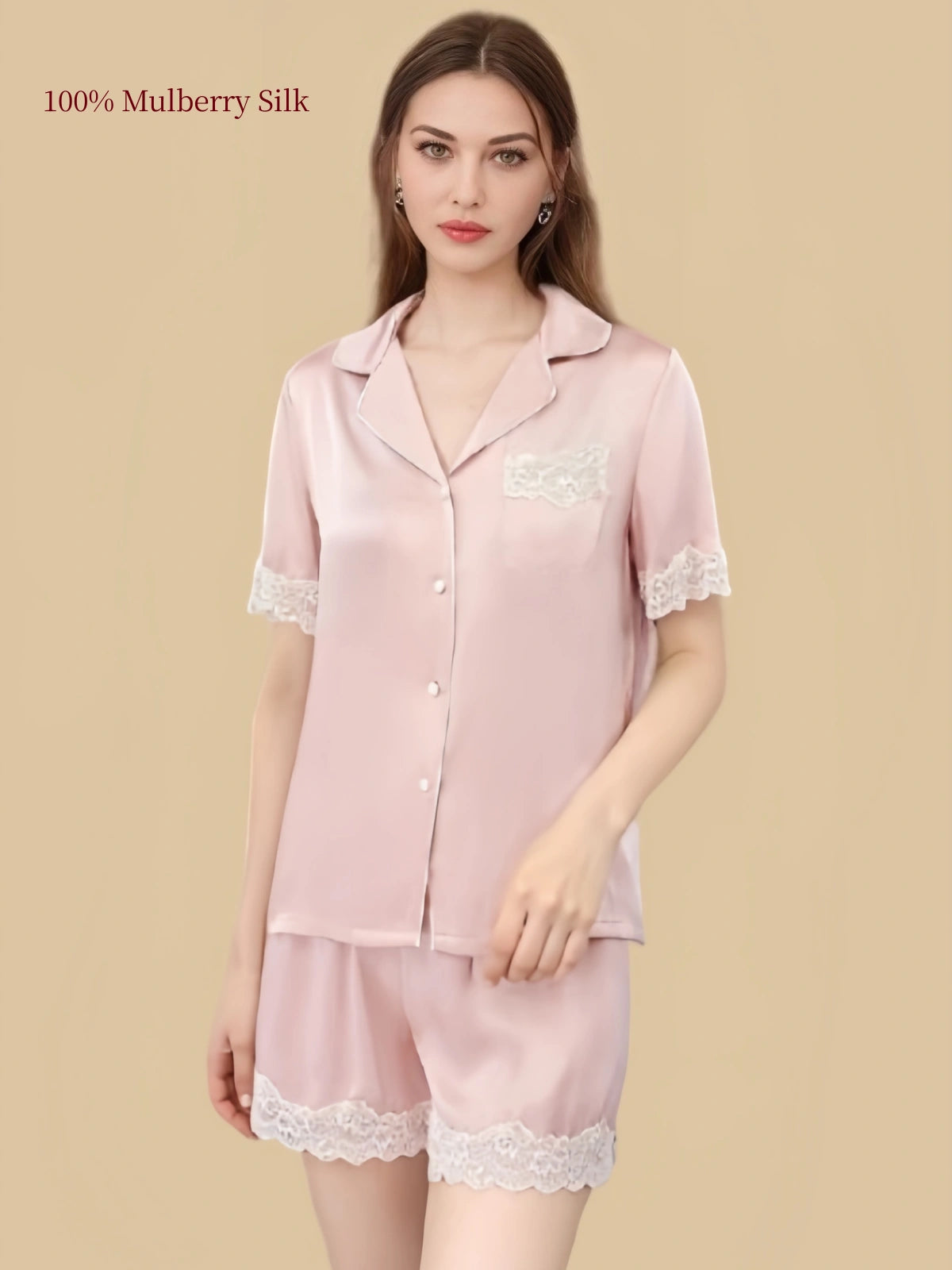 16 Momme French Silk Shirt and Shorts Set | Lace Pocket Drawstring Waist