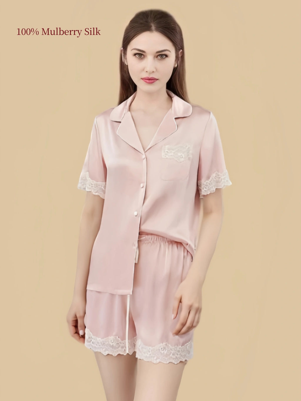 16 Momme French Silk Shirt and Shorts Set | Lace Pocket Drawstring Waist