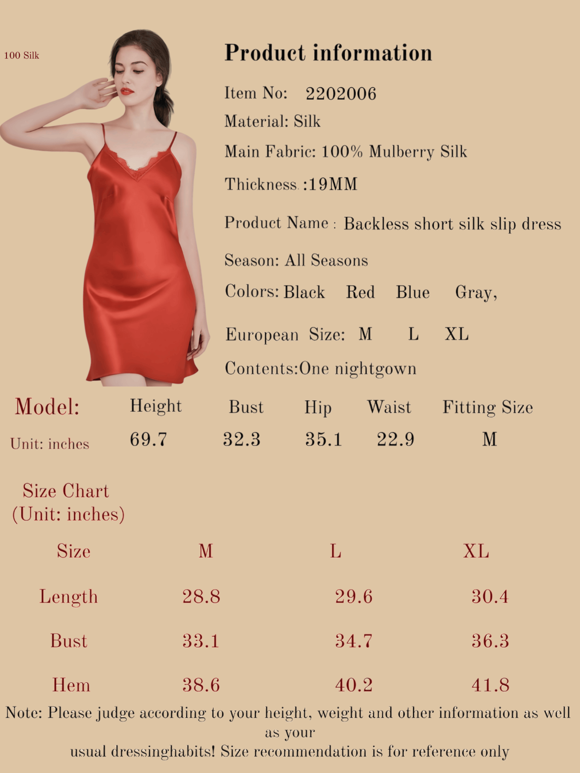 Backless short silk slip dress