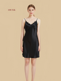 19mm black silk slip dress with lace trim and adjustable straps.