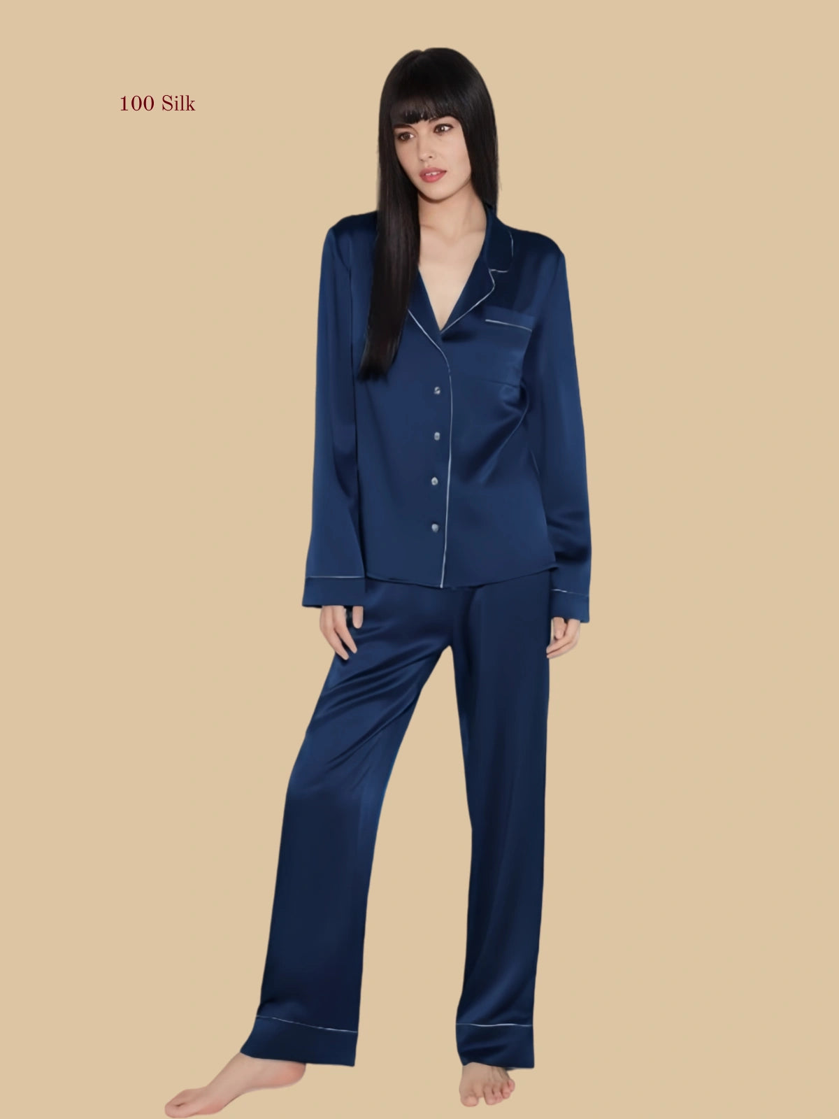 Breast Pads Silk Button-Up Women's Pajama Set