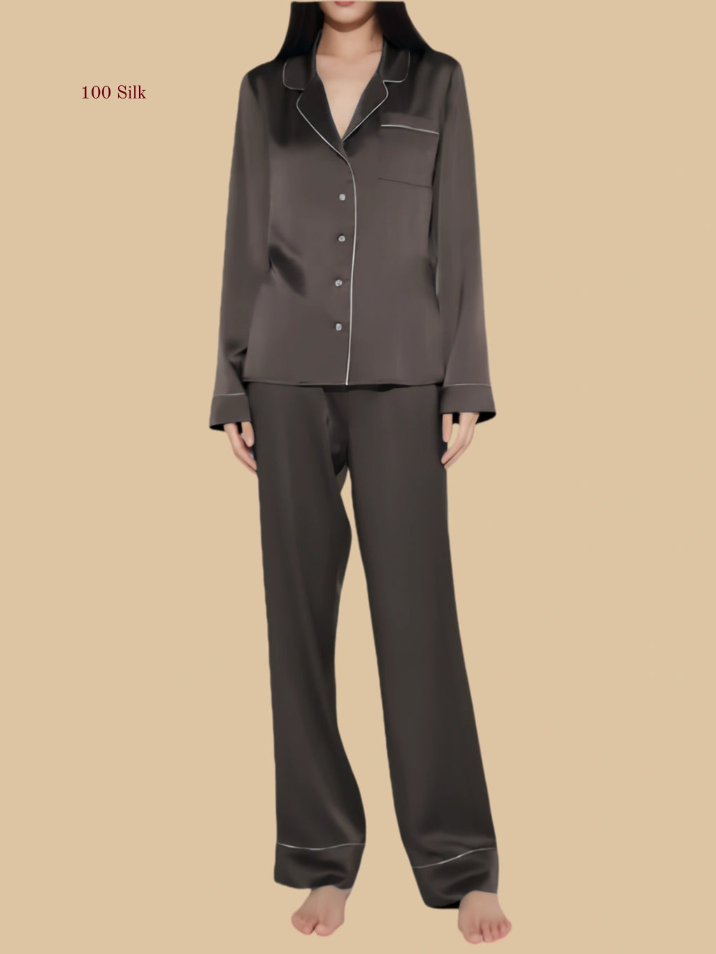 Breast Pads Silk Button-Up Women's Pajama Set