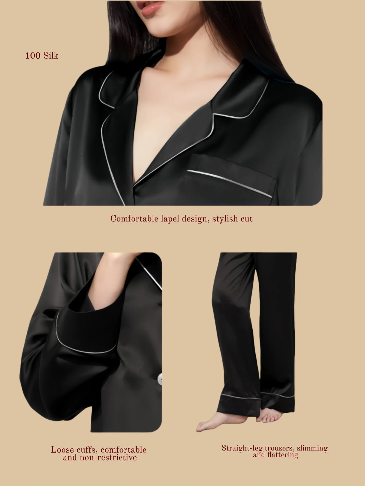 Breast Pads Silk Button-Up Women's Pajama Set