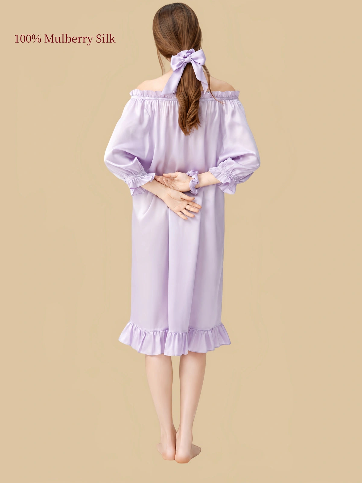 16 Momme Mulberry Silk Sleep Dress | Off-Shoulder Puff Sleeve Princess Nightgown