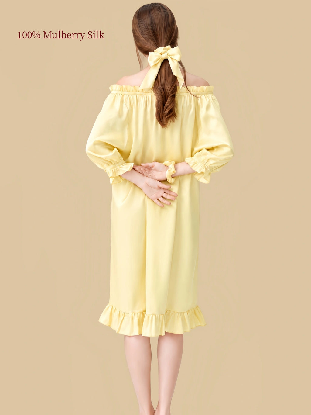 16 Momme Mulberry Silk Sleep Dress | Off-Shoulder Puff Sleeve Princess Nightgown