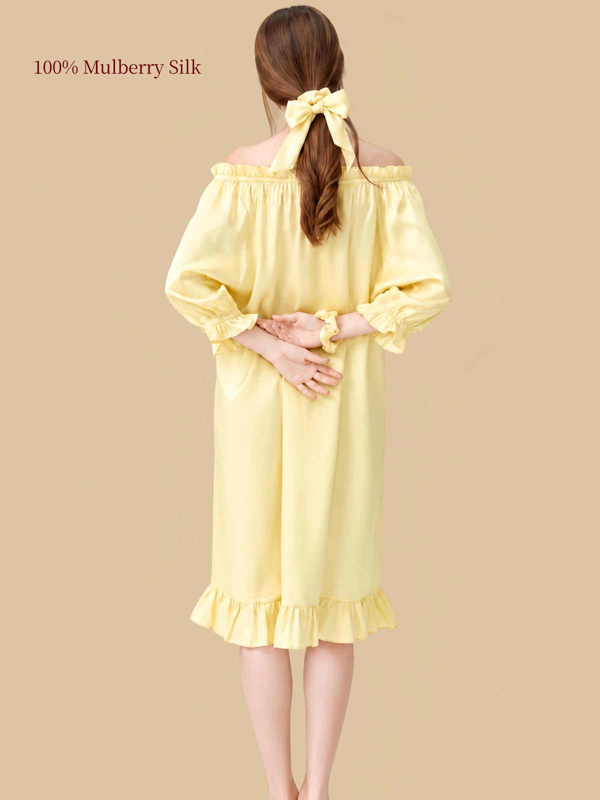 16 Momme Mulberry Silk Sleep Dress | Off-Shoulder Puff Sleeve Princess Nightgown