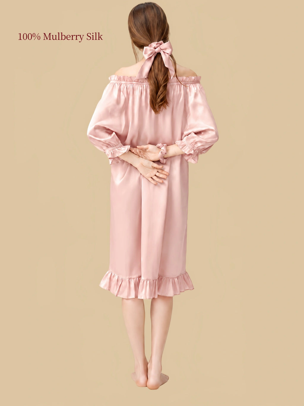 16 Momme Mulberry Silk Sleep Dress | Off-Shoulder Puff Sleeve Princess Nightgown