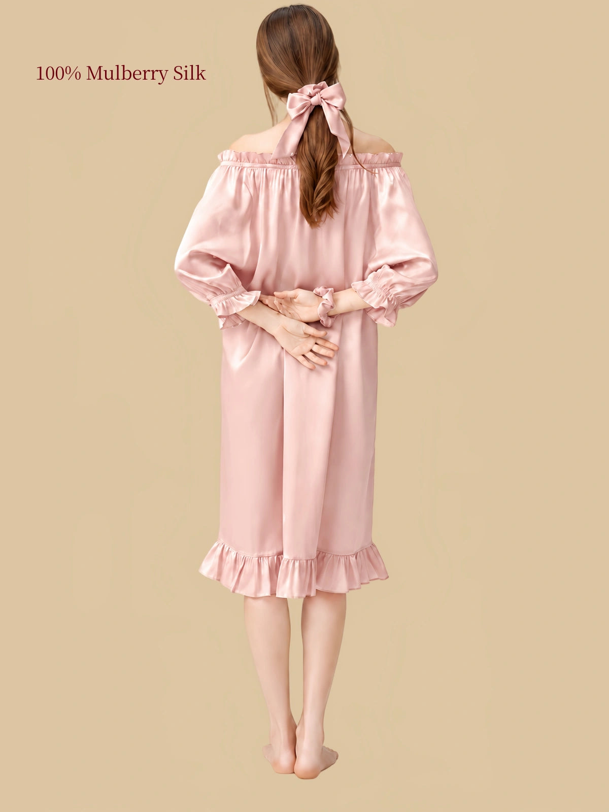 16 Momme Mulberry Silk Sleep Dress | Off-Shoulder Puff Sleeve Princess Nightgown