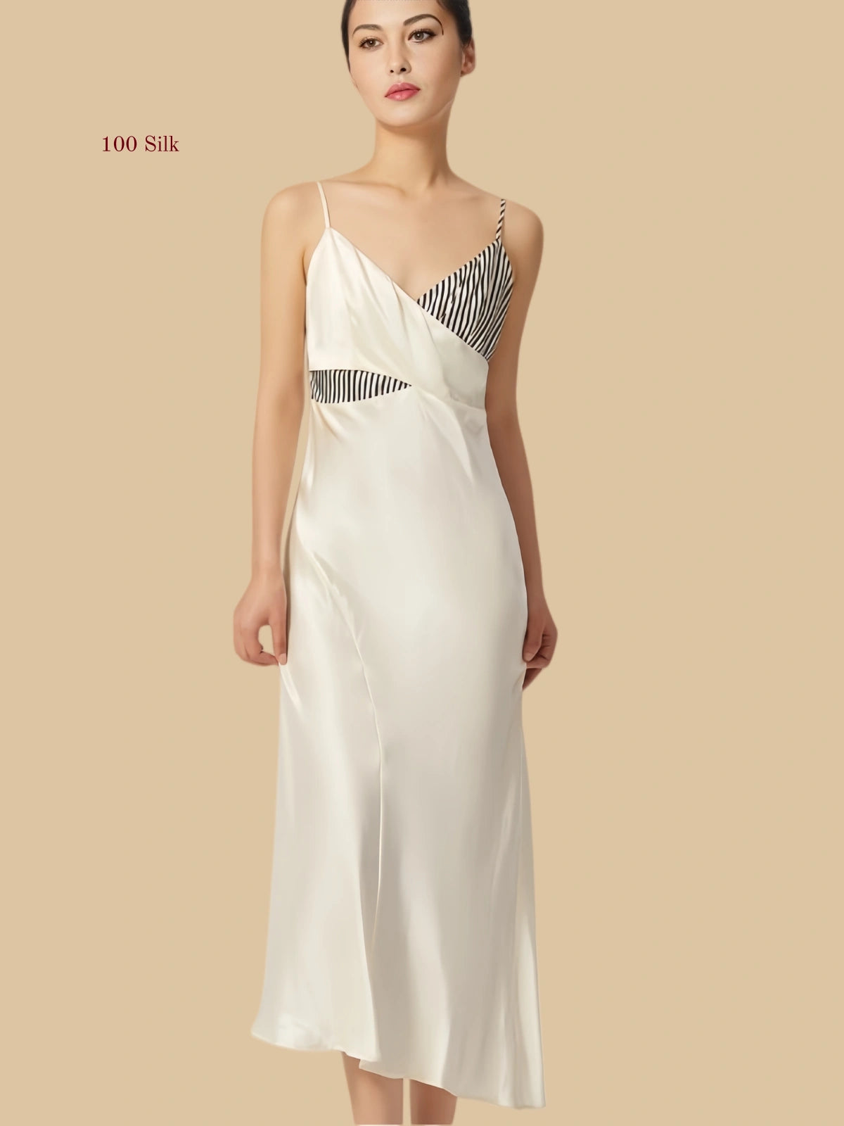 Color Blocked Silk V Neck Maxi Dress - 100% Mulberry Silk Silk Nightgown And Robe Set | Silkgala