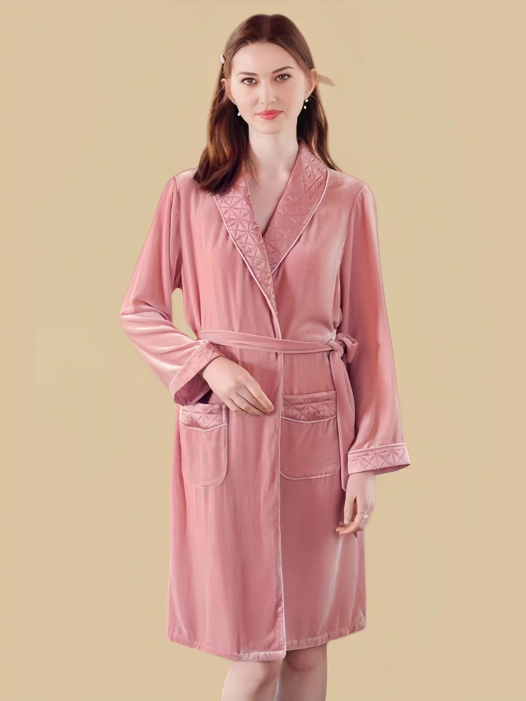 Comfortable Silk Velvet Bathrobe Women Pink - 100% Mulberry Silk Silk Nightgown And Robe Set | Silkgala